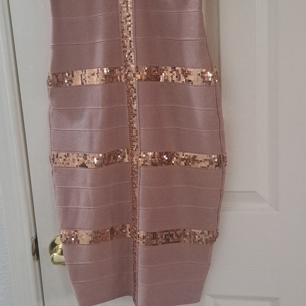 VENUS Bandage Blush Gold Sequin Dress XS - Picture 5 of 10